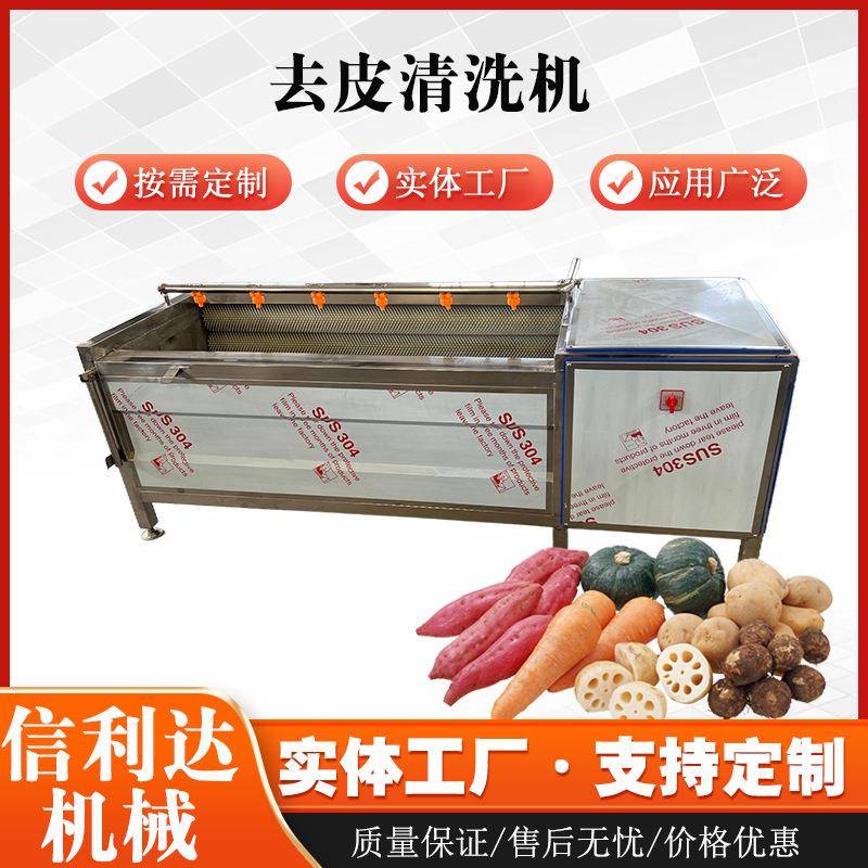 全自动毛刷土豆马蹄清洗机杏仁加工设备根茎类莲藕清洗机