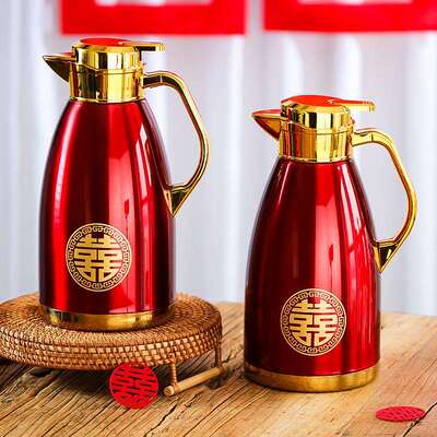 婚热水壶红色一FXF1285对水壶女方娘陪结嫁妆家囍壶婚庆喜事大保