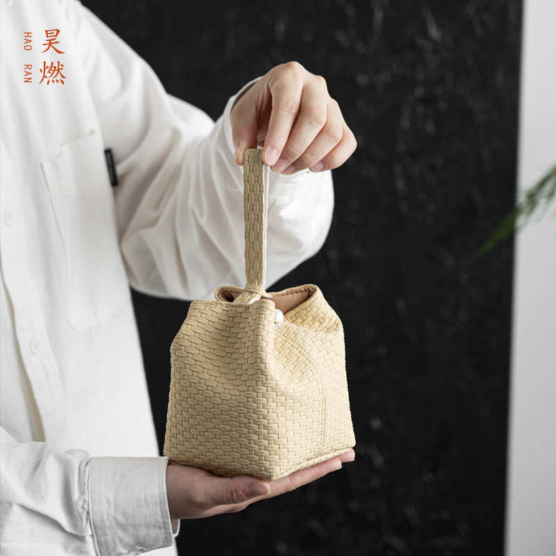 昊燃羊脂玉白瓷芭蕉叶浮雕清新家用旅行便携茶具套装快客一壶两杯
