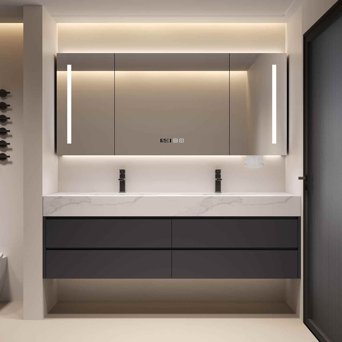 岩板热弯一体盆无缝陶瓷盆浴室柜组合卫生间洗漱台洗手洗脸盆定制