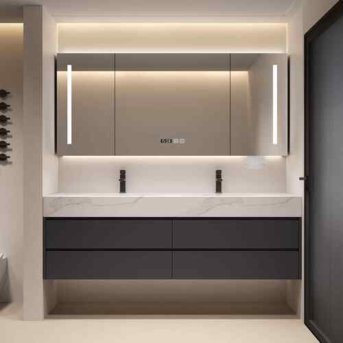 岩板热弯一体盆无缝陶瓷盆浴室柜组合卫生间洗漱台洗手洗脸盆定制