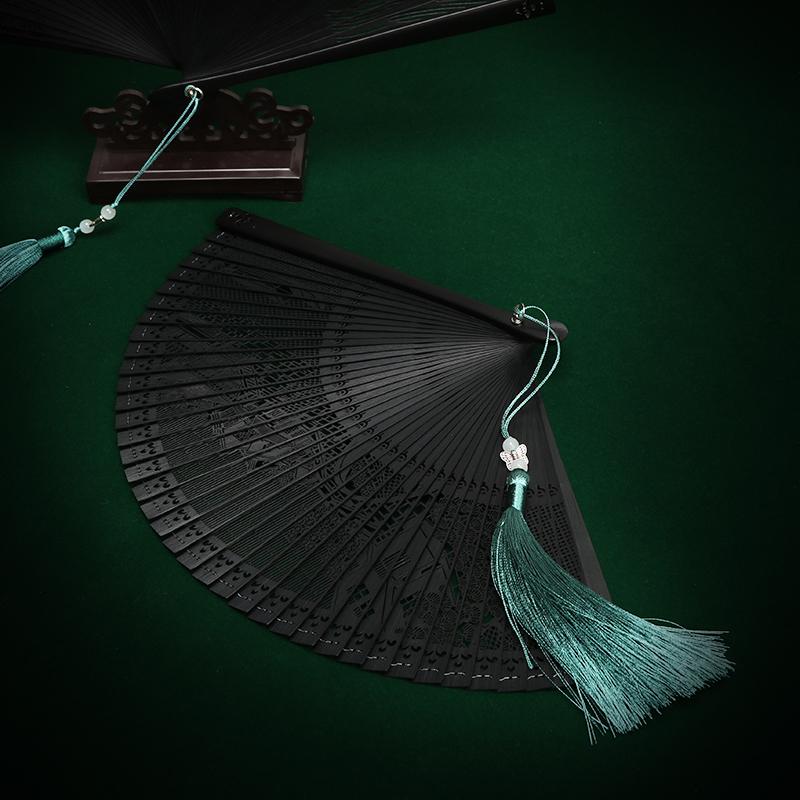 7YX批发全竹扇子5寸折扇古风镂空扇女式小扇富士山雕花迷你折叠扇