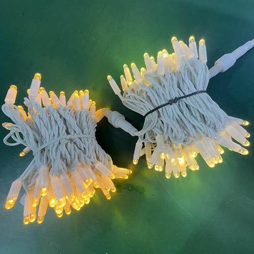 10m100灯220V白色橡胶线灌胶花环仙女LED灯串暖白+白闪烁工程安装