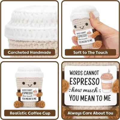 Crochet Emotional Support Coffee Doll Card Christmas Gifts