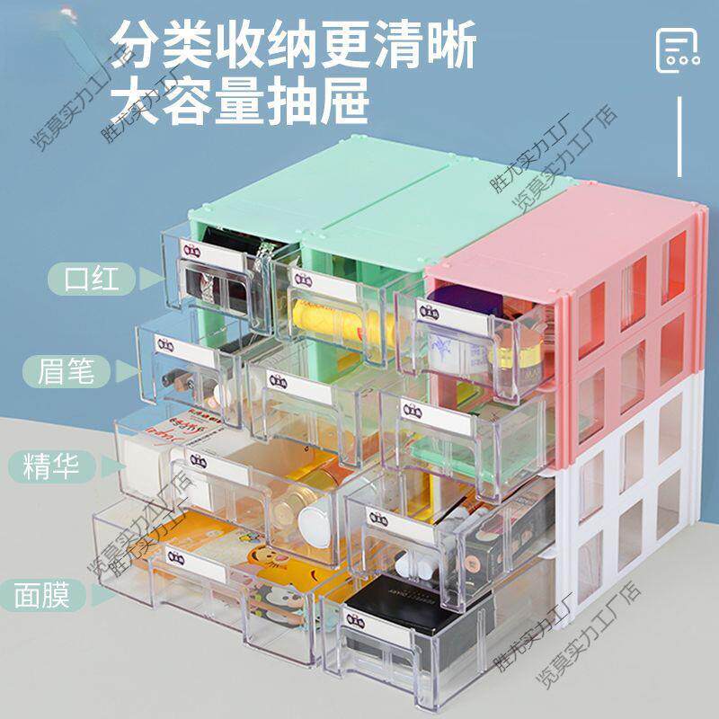 多功能收纳盒透明桌面多层多格收纳大容量学生宿舍家用收纳抽屉式