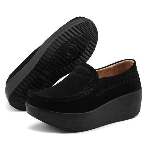 新款春秋款皮女包浅口一脚女蹬鞋松糕厚鞋底摇摇鞋真工作鞋妈妈鞋