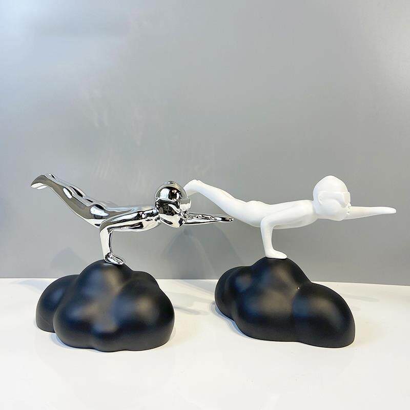 现代创意飞行人物树脂摆件酒店样板房售楼处玄关客厅摆件软装饰品