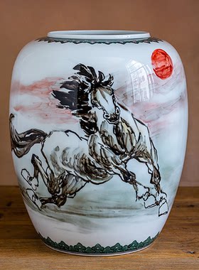 孤品写意画收藏级花瓶 齐白石嫡传人刘培竹手绘瓷瓶装饰陈列摆件