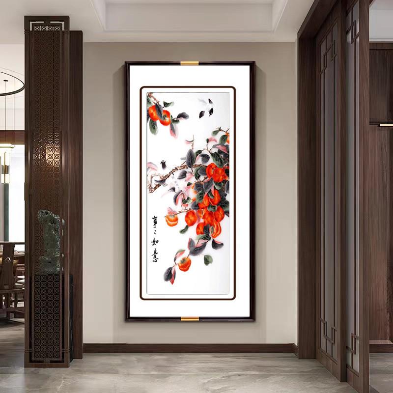 xKW新中式立体苏绣玄关画走廊客厅办公室刺绣成品苏绣高挡丝绣挂