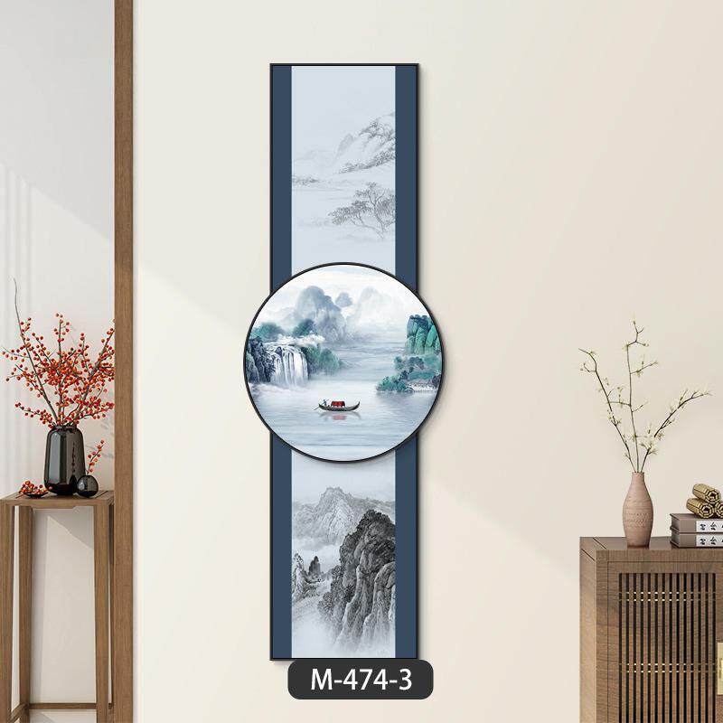 新中式山水画风景入户玄关装饰画走廊过道挂画竖版正对门玄幻壁画