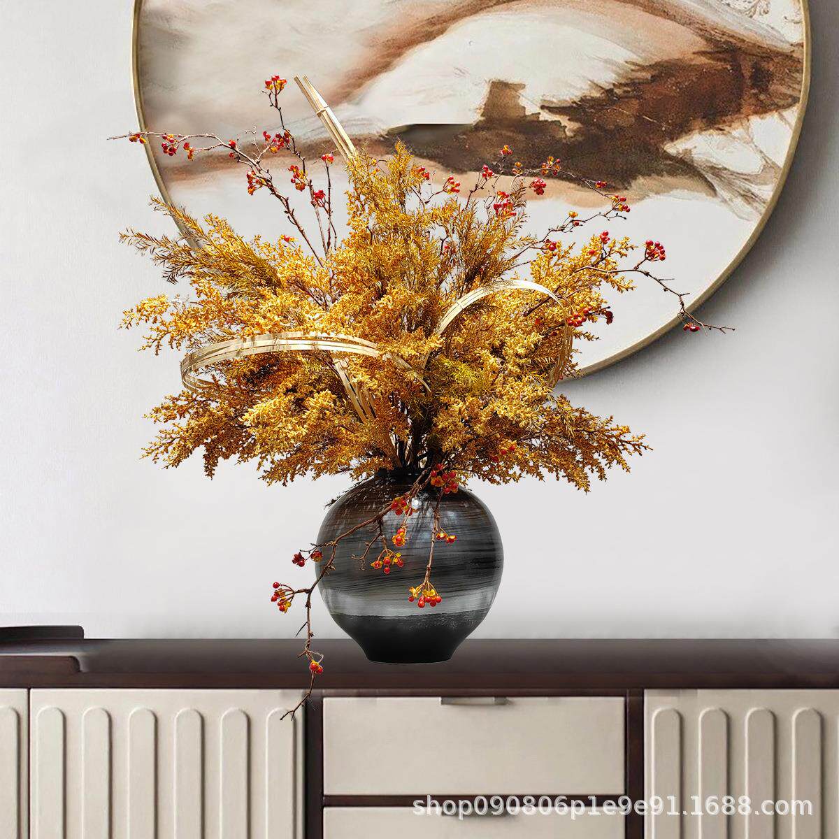 新中式陶瓷花术艺器创意花PZ811仿真花轻奢摆件样板插房软装艺酒