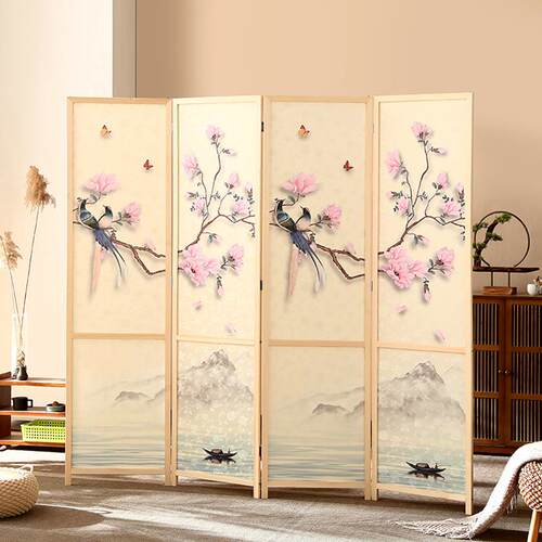 新款布艺实木屏风隔断玄关现代简中约式家用帘折叠移动客厅店办公