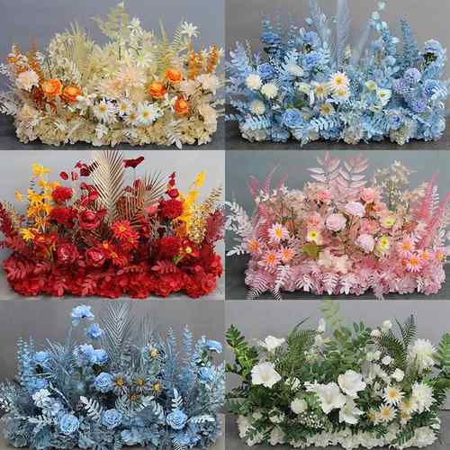 新款婚庆大款地排花仿真绢花成品装饰尤加利花排台路引婚礼花艺