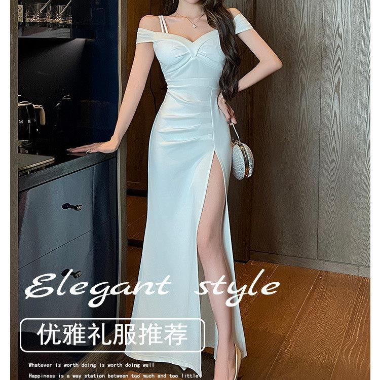 夜总店女装白色吊带长裙显瘦显高气质足浴技师工作服性感柔式