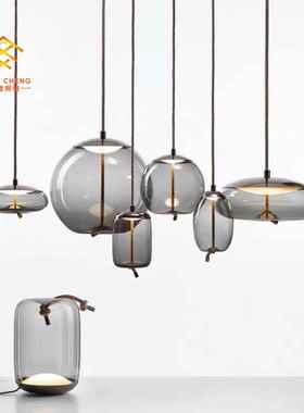 新款简约吊灯咖啡厅个性吧台麻绳loft餐厅吊灯蓝色吊灯创意玻璃灯