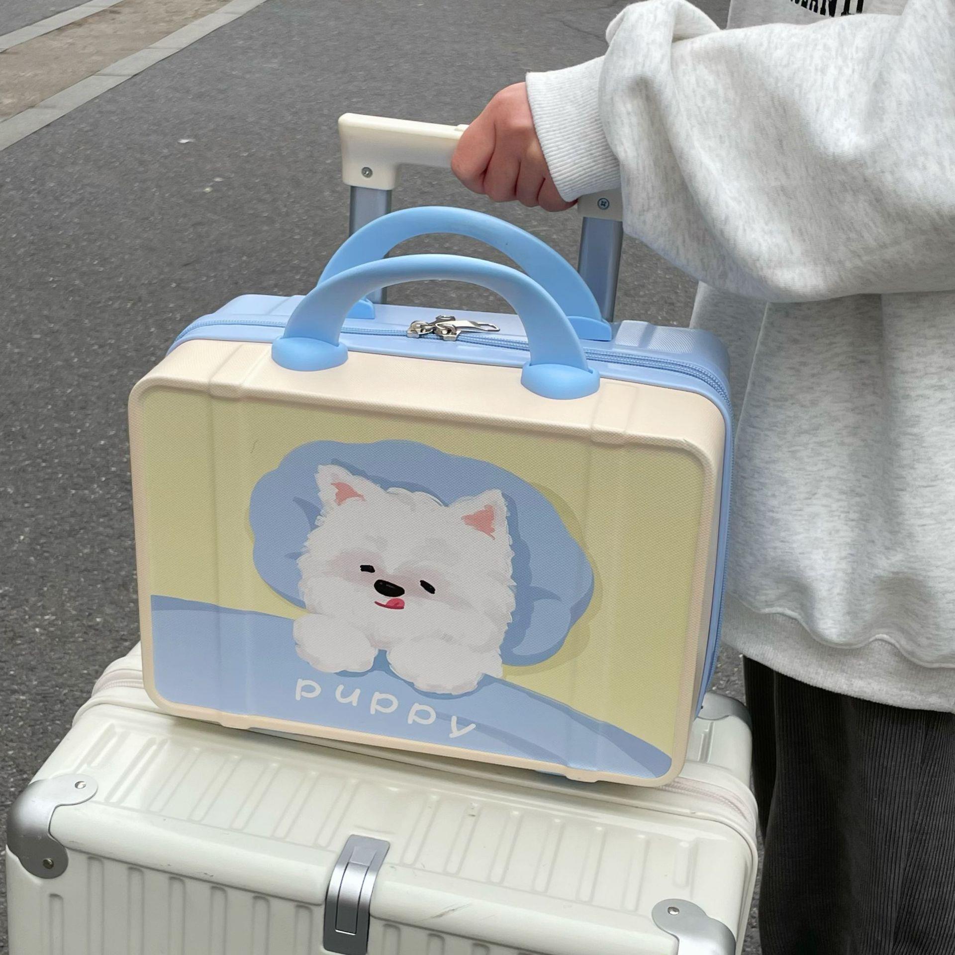 卡通手提行李箱化妆包女收纳旅行箱14寸迷你可套拉杆公司礼品定制