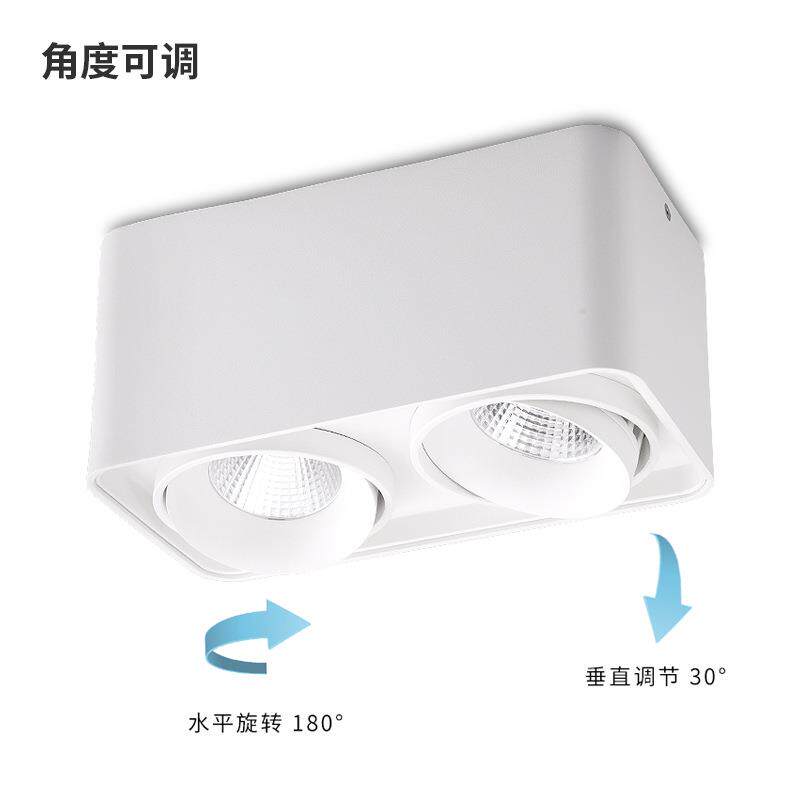 高显指方形LED明装筒灯家用斗胆灯过道过廊灯双头吸顶式COB射灯