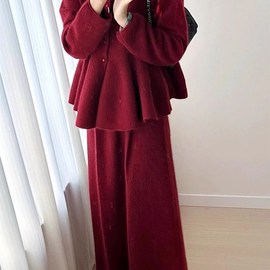 欧洲站法式复古红色毛衣半身x裙套装女秋冬高级感小香风气质两件