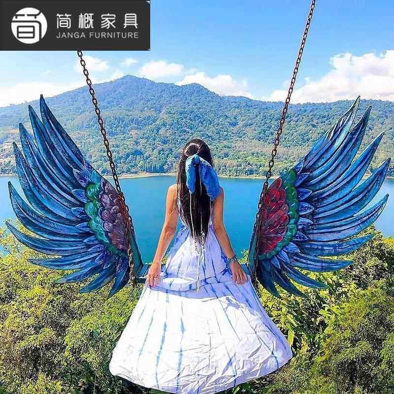 户外花园庭院休闲双人秋千室外别墅酒店民宿防水防晒绳编吊椅组合