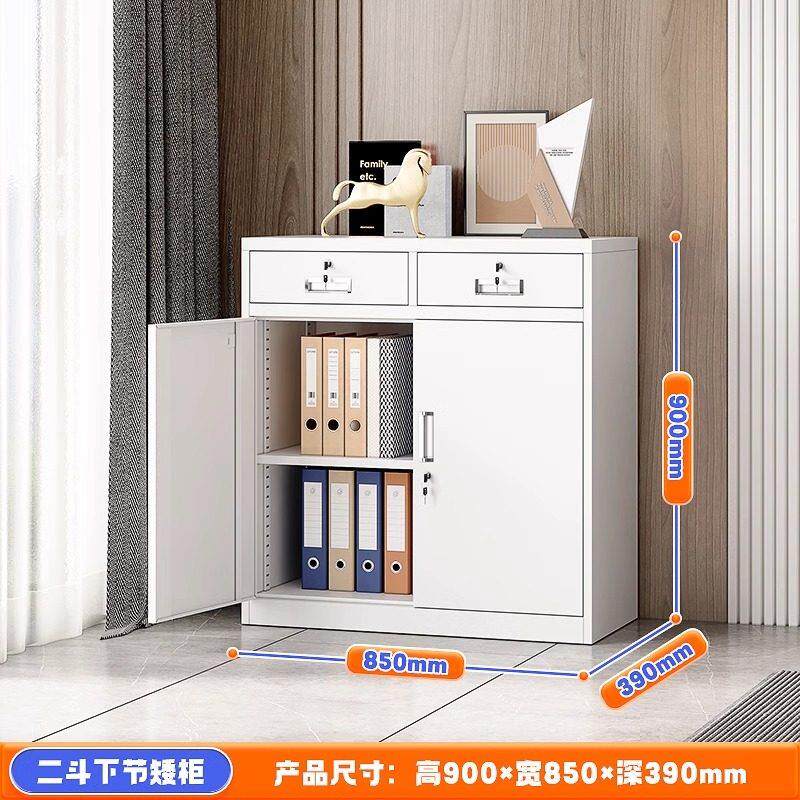 加厚二斗矮柜办公室资料文件柜家用带锁抽屉阳台柜铁皮储物工具柜