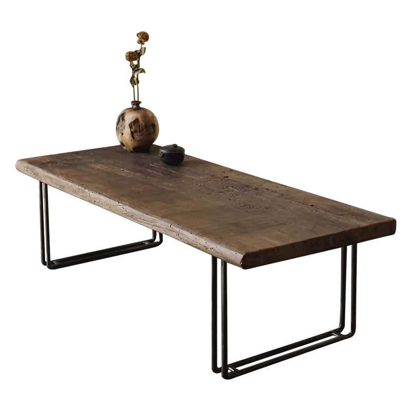 美式乡村铁艺实木茶几长方茶台写字工作大板办公电脑桌侘寂风茶桌