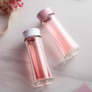 批发双层玻璃杯男女士家用办公ins便携带盖水杯透明隔热泡茶杯子