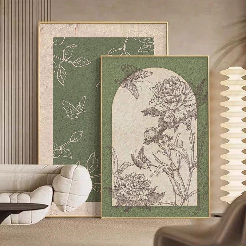 中古风客厅装饰画2024新款高级感餐厅挂画卧室床头桌面摆画组合画