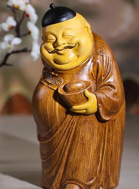 高端中式地主件客品厅摆财神爷ZSJ雕塑仿木雕茶几博古装饰桌架面