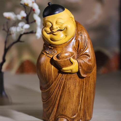 高中端式地主摆件茶客厅财XVV神爷雕塑仿木雕几博桌古架装饰品面