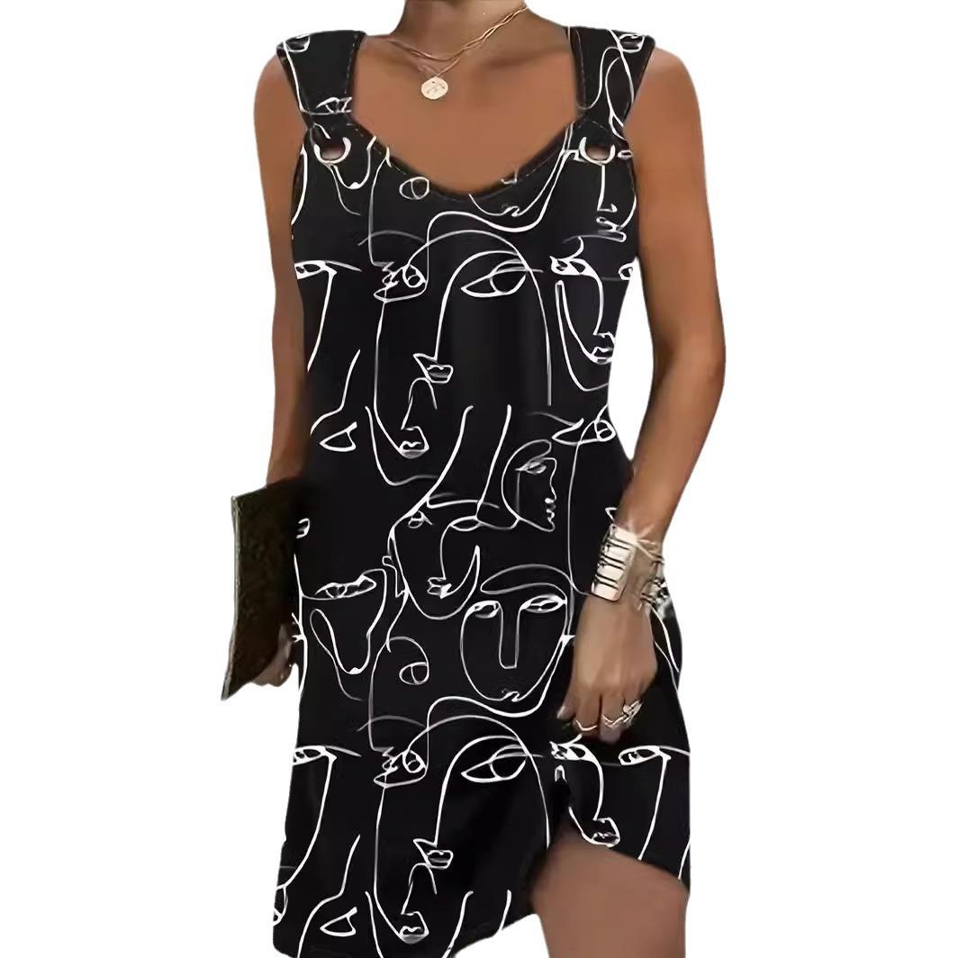 Street Fashion Abstract Pattern Button Dress