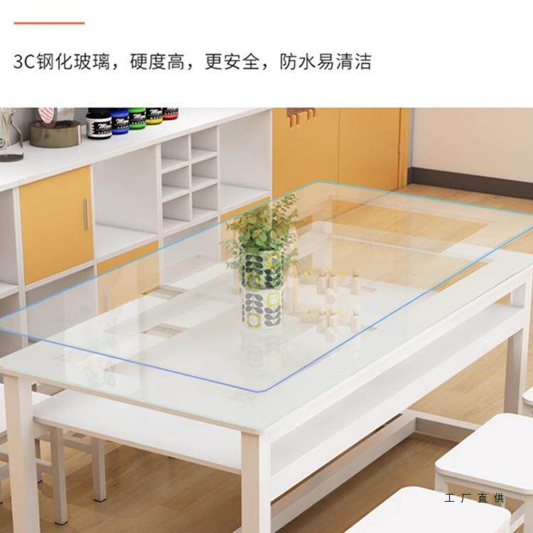 小学生幼儿园玻璃绘画桌美术桌辅导补习培训班课桌椅书法画室桌子
