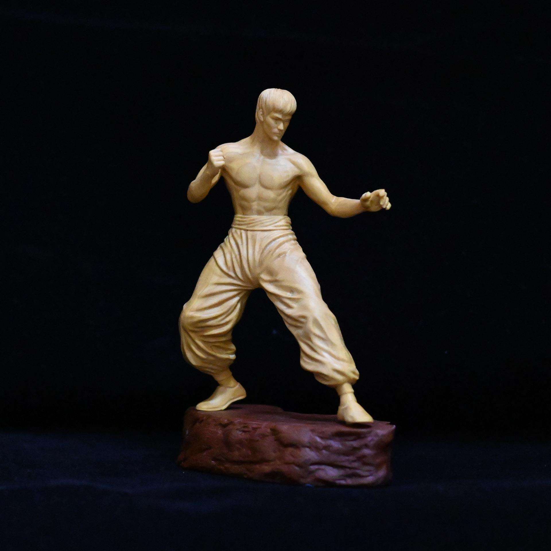 小叶黄杨武术人物实木工艺品手把件木雕家居车载装饰李小龙摆件