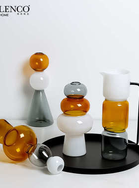 北欧新风格创意三色玻璃花瓶时尚轻奢样板房客厅餐桌插花艺术摆件