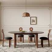 餐桌黑色餐桌家用椭圆形2024白蜡拱门岩板法式 中高级古风木感新款