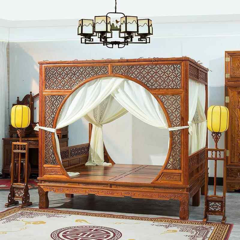 床实木架子床典仿84古老式明清雕花家中用双人千工拔步式古踏步床