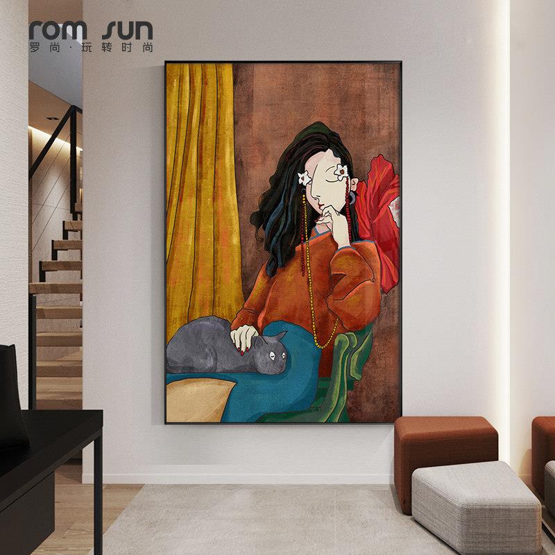 小众轻奢民宿装饰画 画个性人物客厅饭厅壁画 画现代北欧风玄关卧