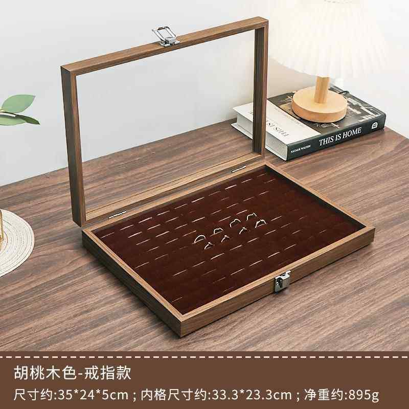 新款仿黑胡桃木环纹耳耳钉收盒大容量首摊饰盒对戒纳盒子饰品盒摆
