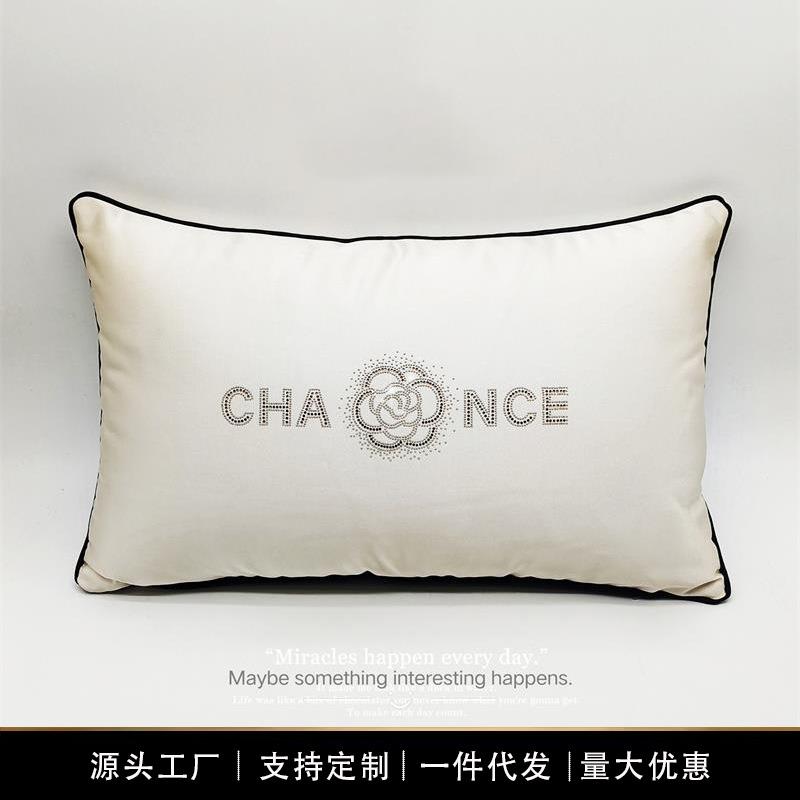 法式高档轻奢样板间软装沙发腰枕烫钻抱枕靠垫禅丝高精密小靠枕垫