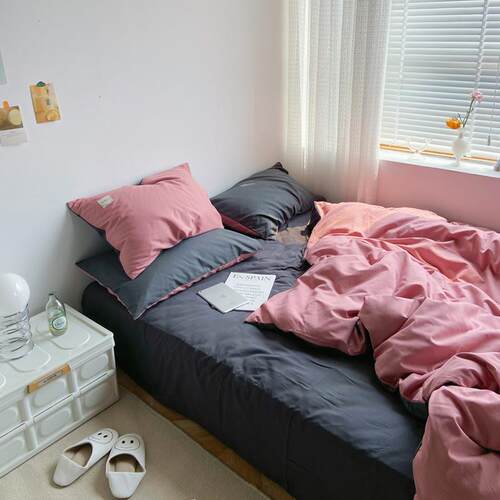 正品is风n简约欧纯色精梳棉四件套少女心舍床单被套宿1.51.8m床北