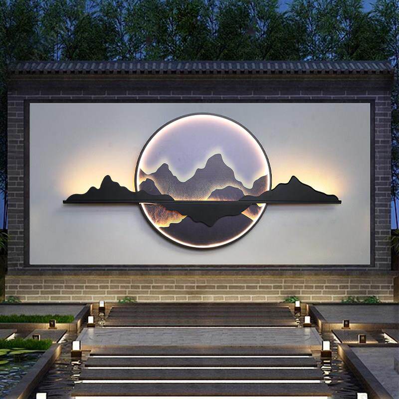 户外壁灯防水庭院别墅外墙装饰室外新中式山水画景观墙影壁墙壁灯