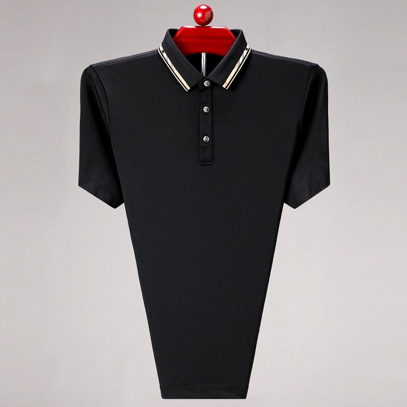 夏季新款桑蚕丝袖恤中青年冰男士丝纯色衫爸短爸装体恤