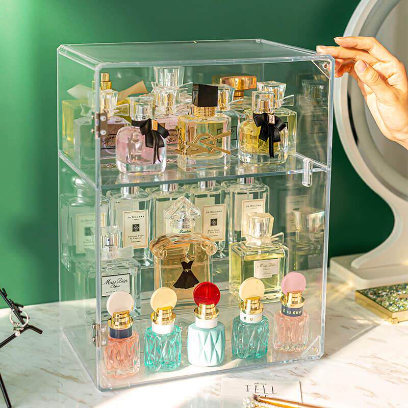 香水收纳盒亚克力桌面化妆品置物架梳妆台防尘香水收纳架子展示柜