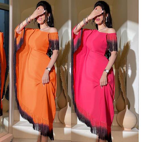 Women's tassel sloping shoulder waist skirt