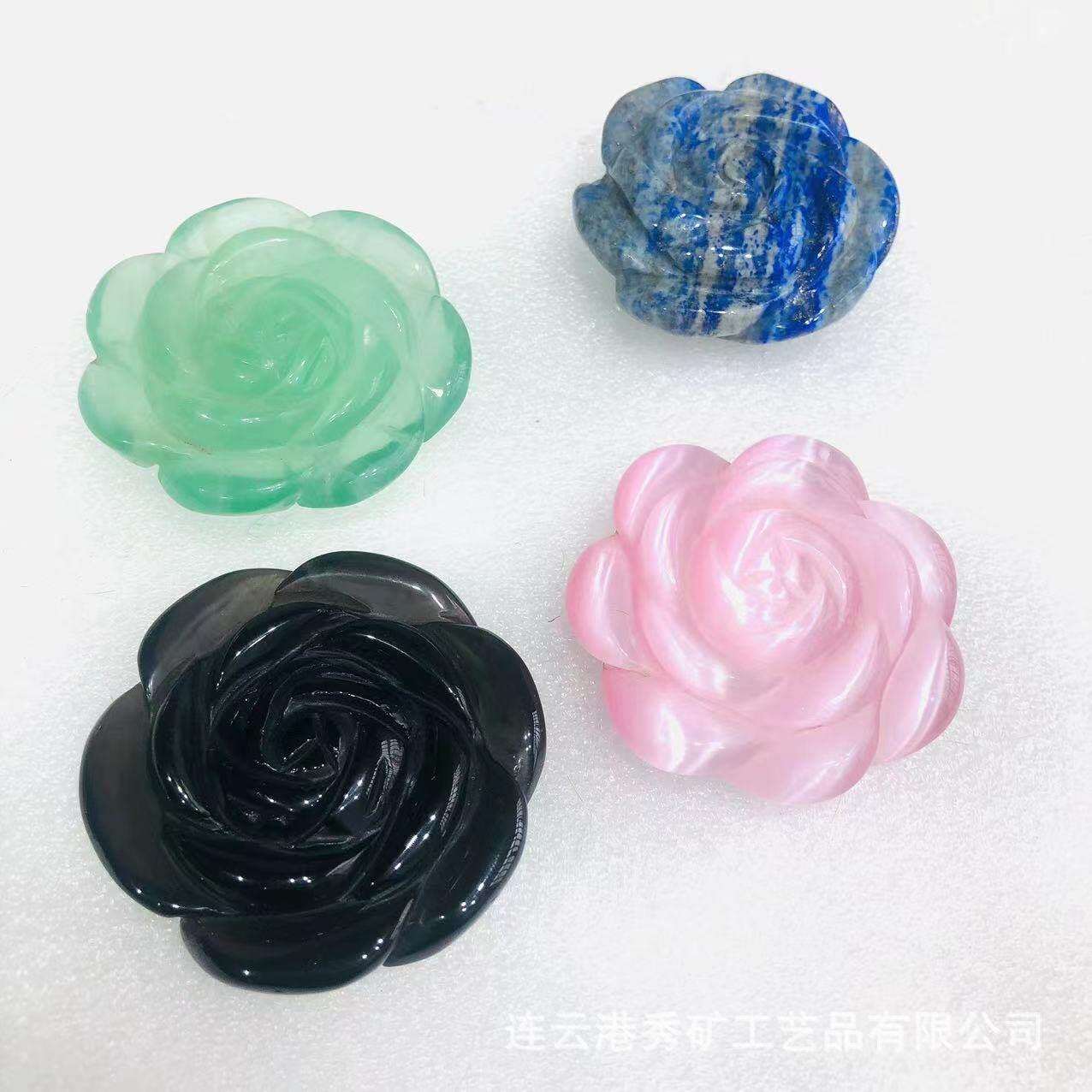 厂家天然紫水晶玫瑰花雕刻件水晶雕刻月季玫瑰花把玩饰品配饰