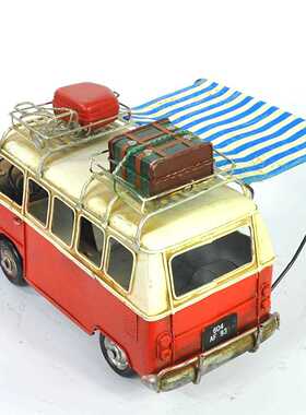 新款直销复古大众旅游巴士车模型铁艺怀旧汽车酒吧客厅橱窗柜创意