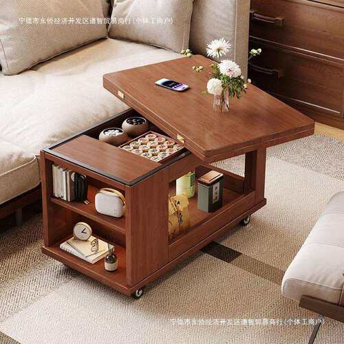 实木小推车茶几家用可折叠移动茶台小户型客厅多功能沙发边几茶桌