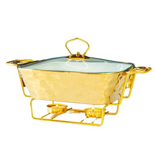 casserole金色石头纹烤盘长方形陶瓷烤盘加热干汤锅bake ware