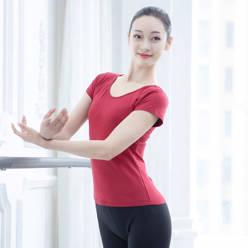 圆领舞蹈基础练功服上衣女训练修身显瘦跳舞服装瑜伽衣服形体短袖