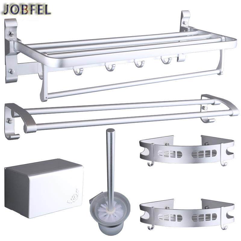 jobfel 纳米喷砂银色太空铝浴巾架毛巾架卫浴五金挂件五件套 包邮