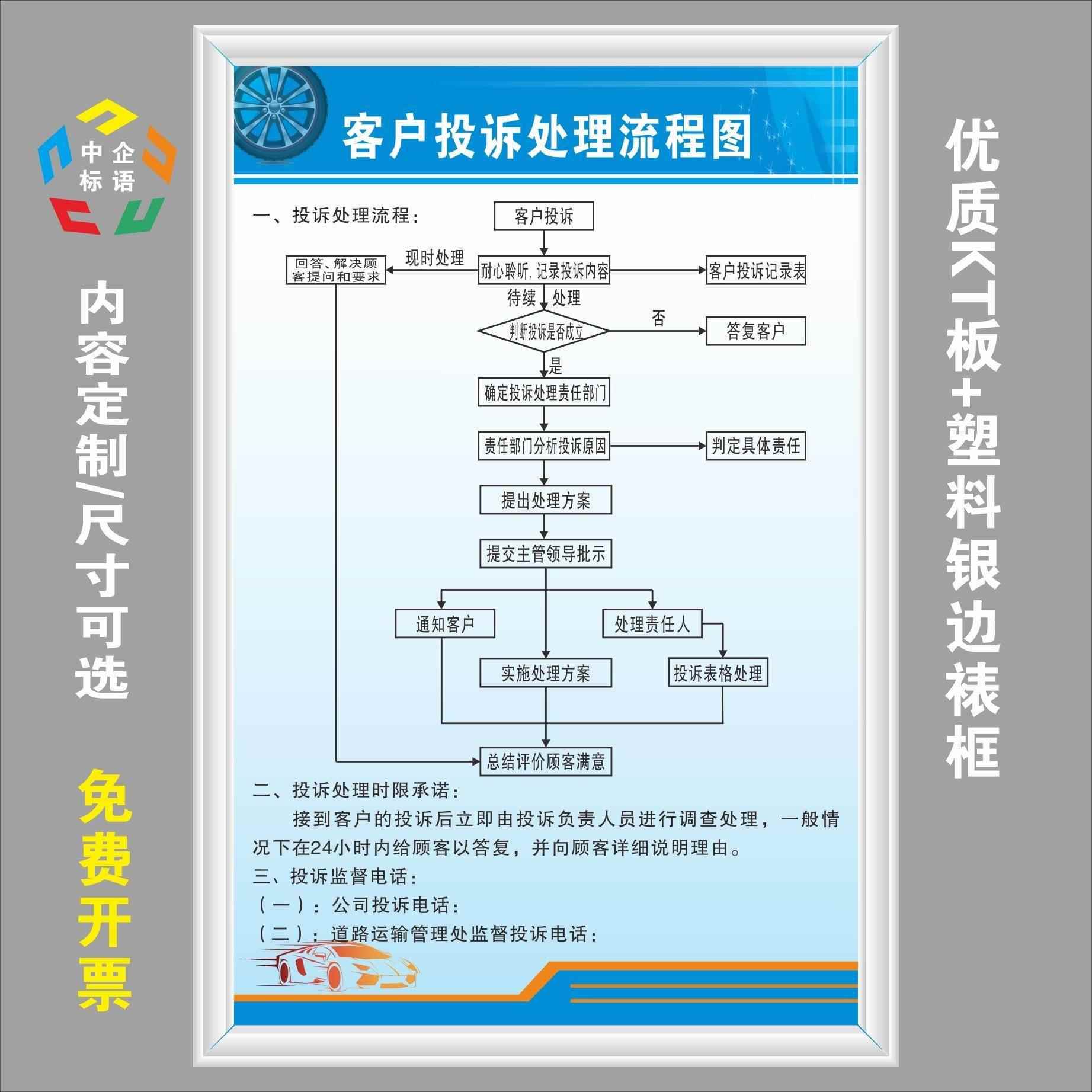 汽修厂投诉处理流程图安全公示规章制度标语牌看板上墙标识定制KT